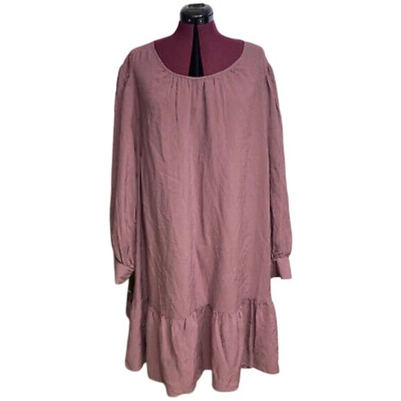 Ava & Viv Women's Mauve Rayon Long Sleeve Baby Doll Dress w Pockets - Picture 1 of 10